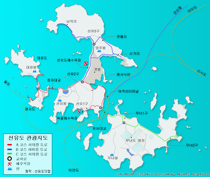 고군산군도 지도 (선유도 망주봉 지도, 무녀도 무녀봉 지도, 대장봉 대장봉)