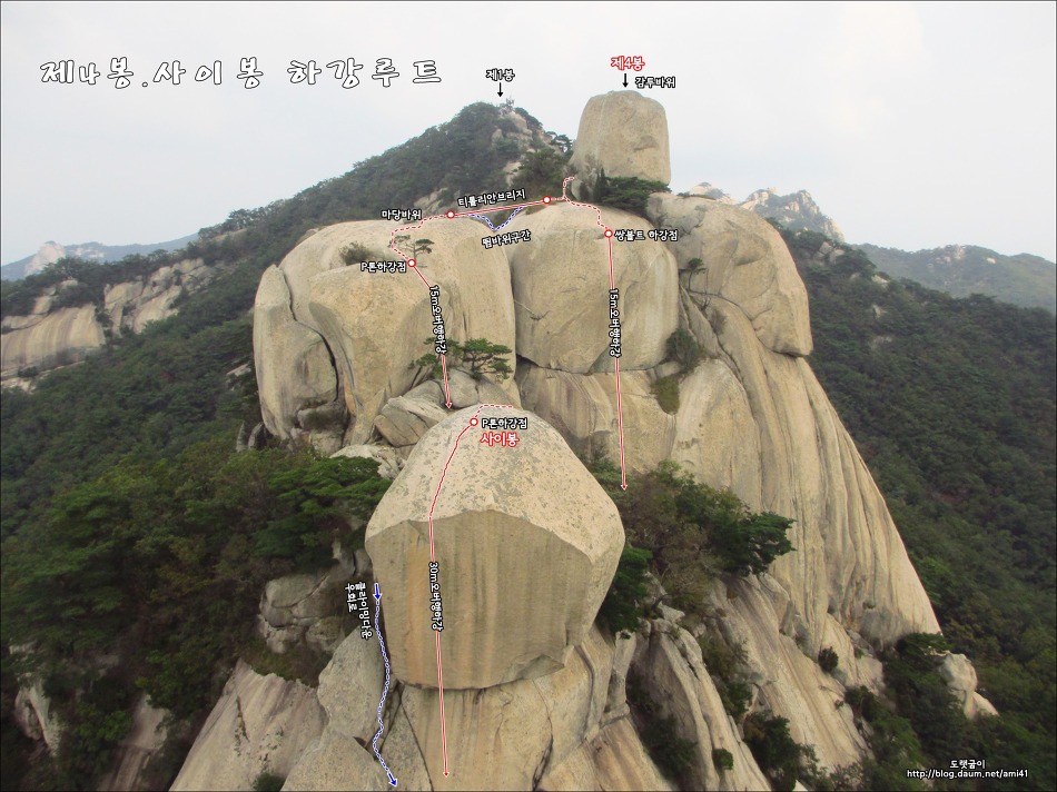 도봉산(道峰山) 오봉(五峯)리지 루트개념도