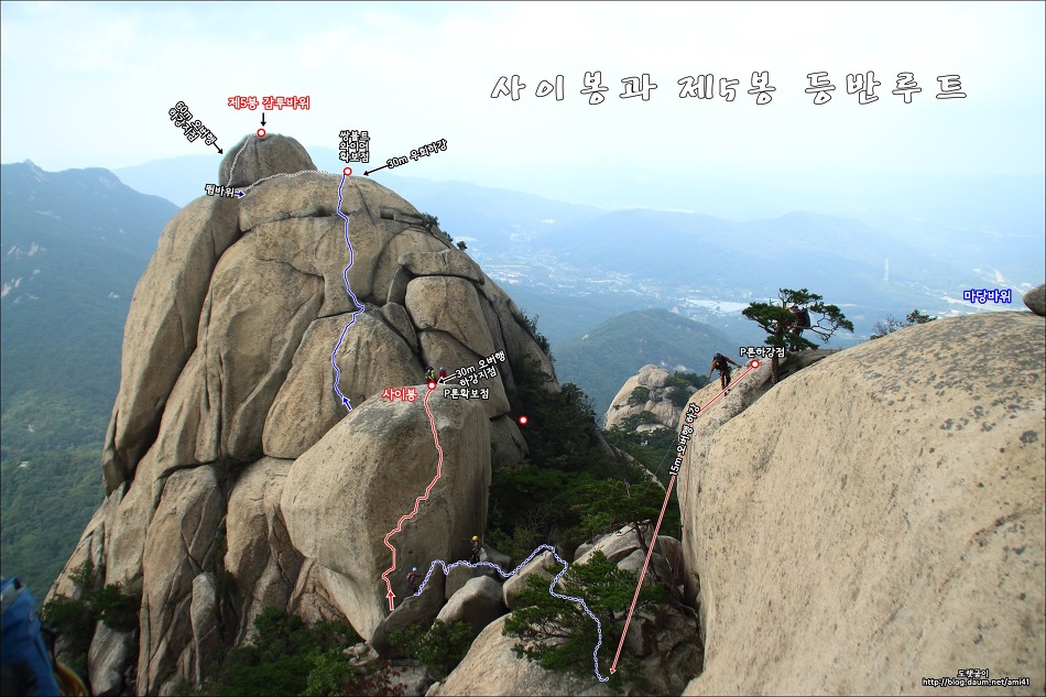 도봉산(道峰山) 오봉(五峯)리지 루트개념도