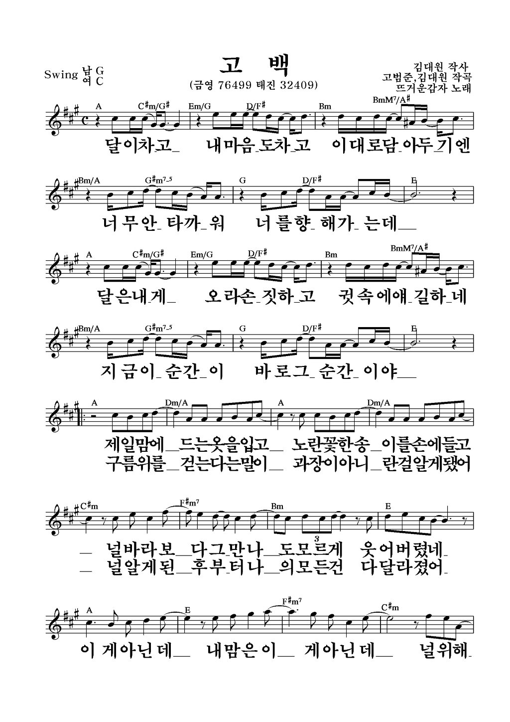 고백-뜨거운감자/내여자-진시몬/올래-장윤정 - 악보방 &Mr 방 - 강정숙 '폼'나는 노래교실(가수/초아강)