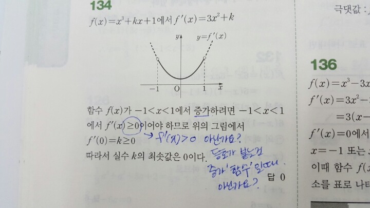 미적분1 함수의 증가감소문제 개념원리 134번 - 질문과 답 - math114 수학자료실
